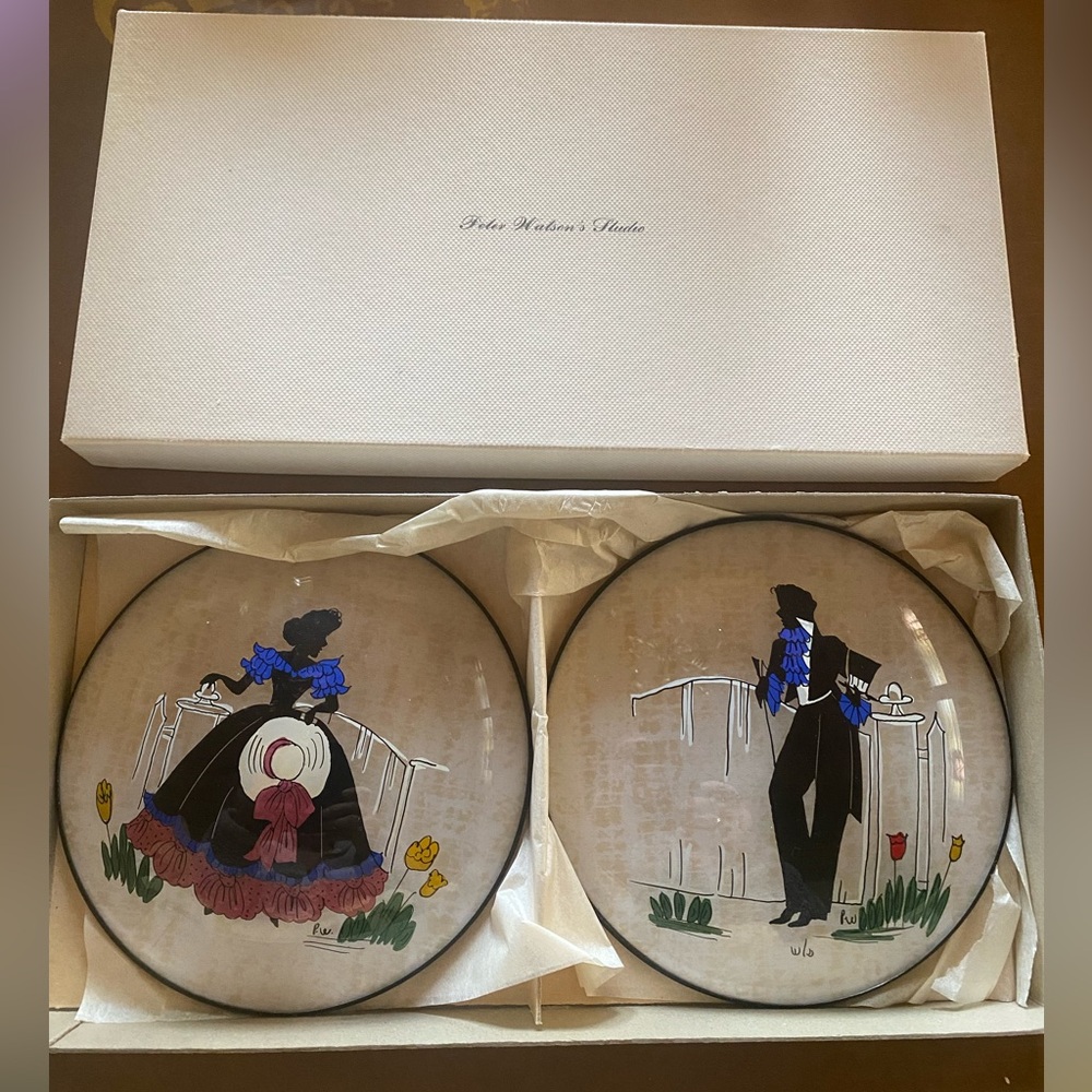 PAIR of Vintage Peter Watson Studio Hand painted glass Pics w/ original box!!!
